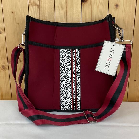 Jen & Co Jolee Handbag/Purse - Cheetah Burgundy, about 11x11x3 inches - Picture 1 of 7
